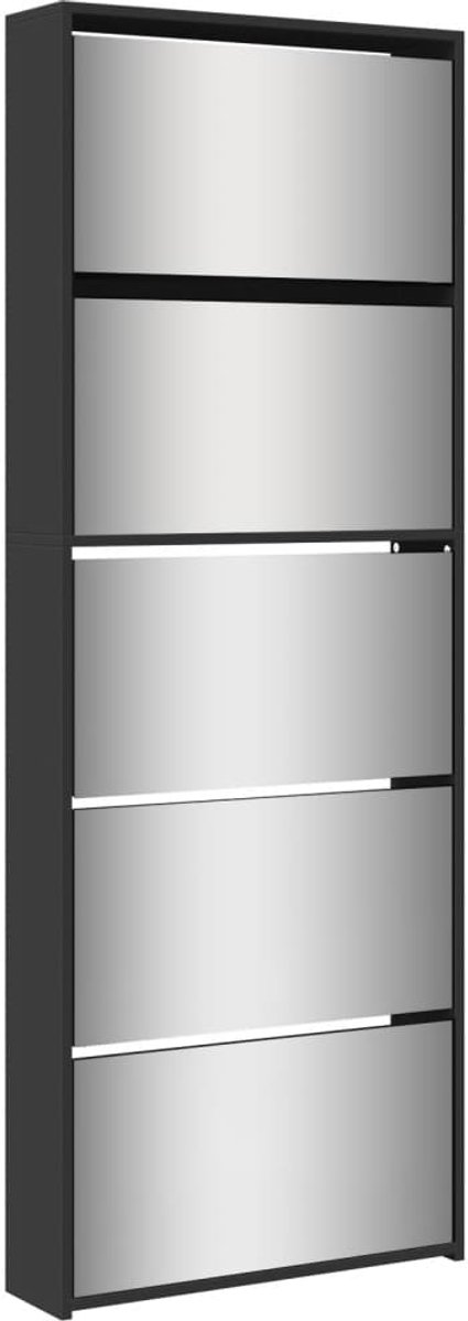 Schoenenkast | Schoenenrek | Opbergkast met spiegel 5-laags 63x17x169,5 cm zwart (6248446694580)