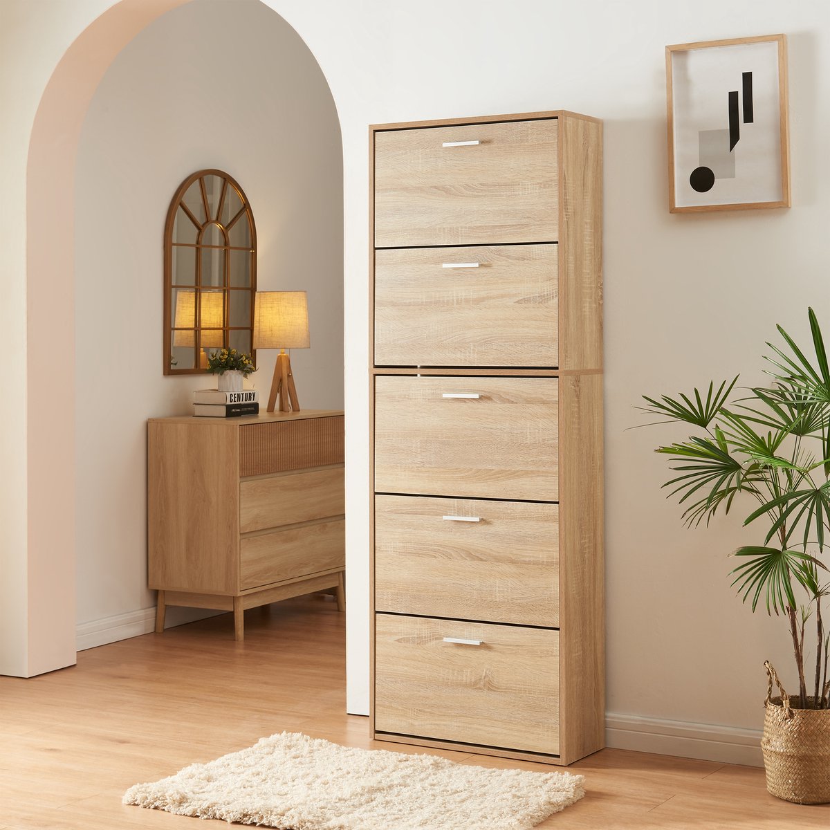 Schoenenkast Sykkylven 5 kleppen sonoma eiken 169x60x24 cm [en.casa] (4059438949043)