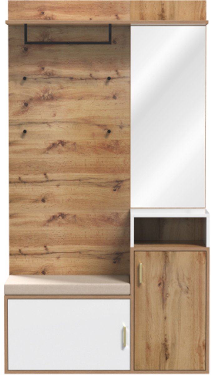 Schoenenkast Wandrek Opbergbank Kledinghangers 105x40x190,5 Cm Wit Hout Kleurstof Voor Hal Slaapkamer Kleedkamer Met Spiegel Meerdere Delen (4255901409605)