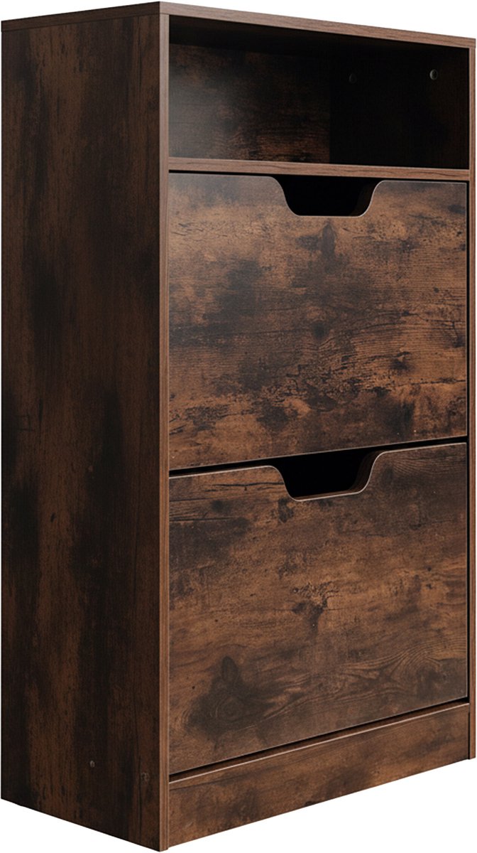 Schoenenkast - industrieel - donkerbruin - 60x102x24 cm - met deuren (4052025840778)