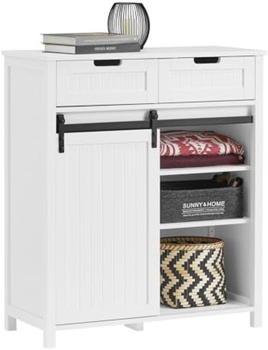 Schoenenkast met 2 Lades, 1 Schuifdeur en 5 Planken - Opbergruimte voor Woonkamer, Keuken en Entree - 80x35x93cm (9101000850327)