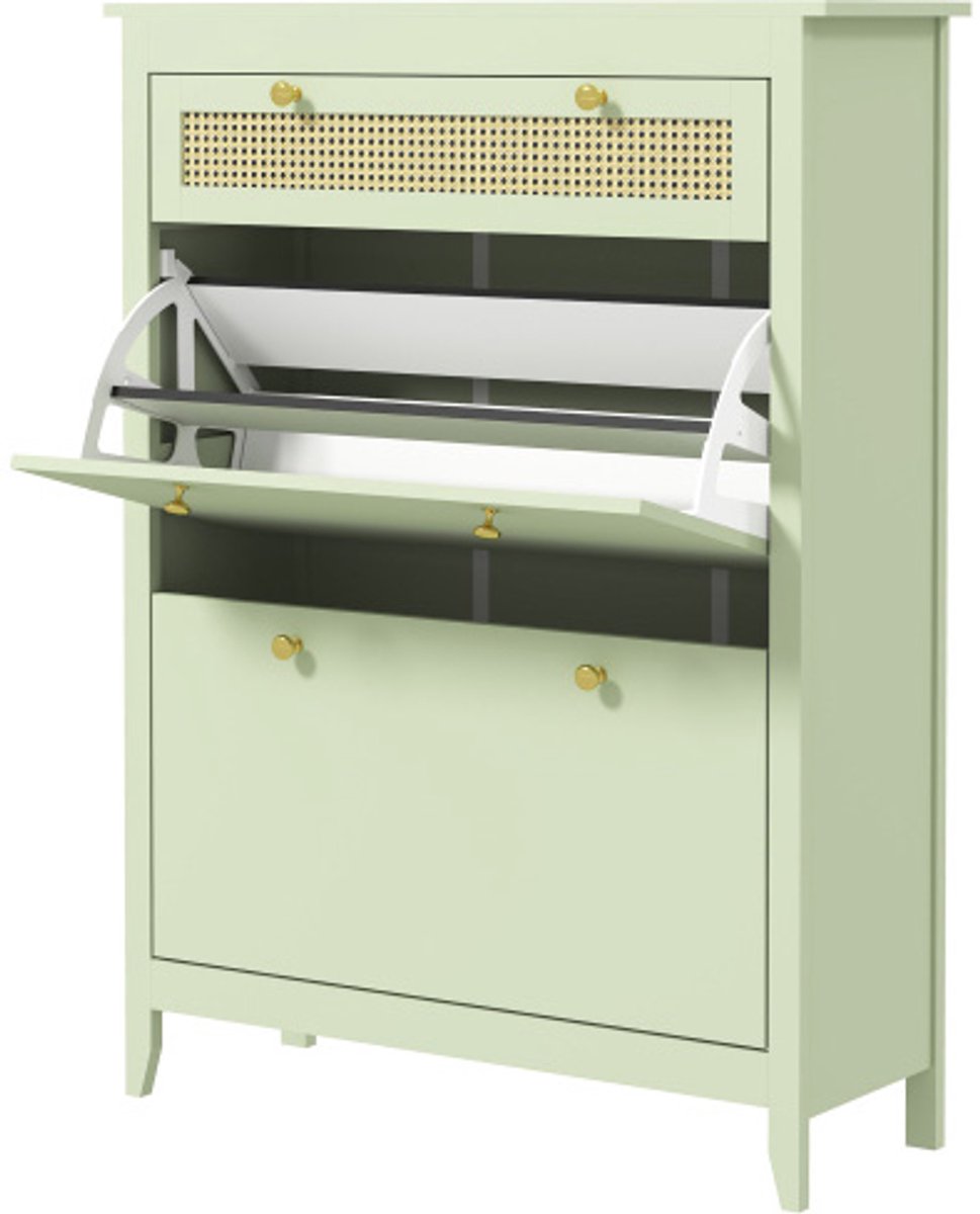 Schoenenkast met 2 deuren 88 x 30 x 120 cm, groen, hout, schoenenrek met lade, schoenenopbergruimte, stabiel en duurzaam, geschikt voor entree, gang, hal of slaapkamer. (4255890950829)