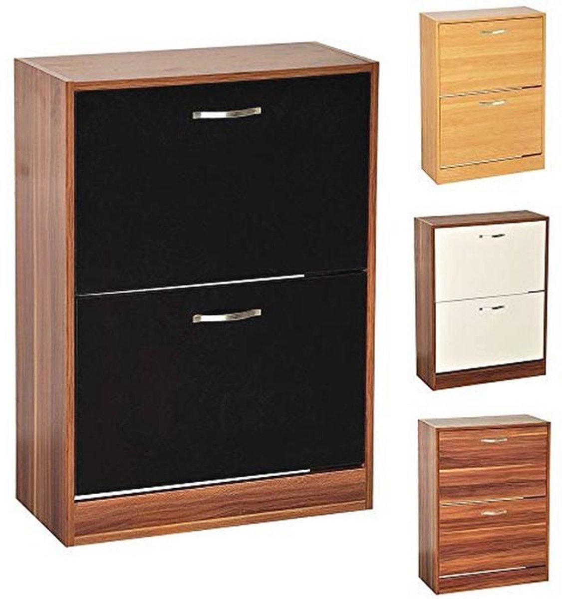 Schoenenkast met 2 lades van hout in walnoot en wit (9101001662790)