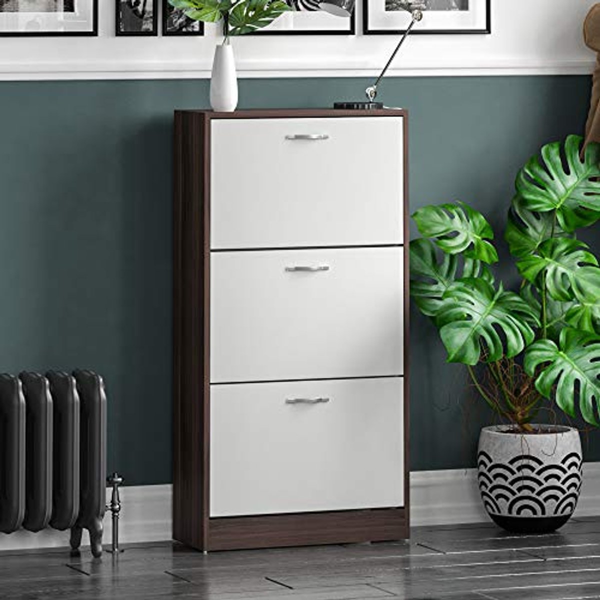 Schoenenkast met 3 Laden - Opbergkast voor Schoenen in Walnoot en Wit (6153943770715)