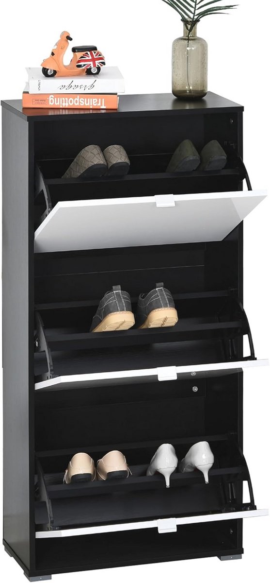 Schoenenkast met 3 klapdeuren en 3 vakken in zwart en wit (9101049397463)