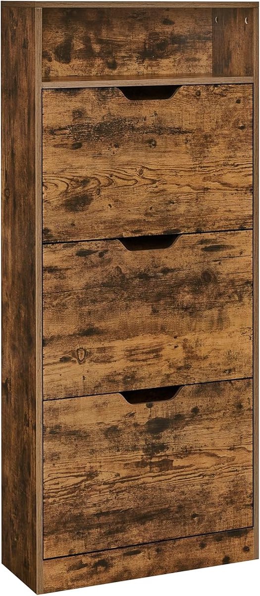 Schoenenkast met 3 kleppen, schoenenrek, open vak, verstelbare scheidingswand, voor 14-18 paar schoenen, voor de hal, 24 x 60 x 139 cm, vintage bruin, LBC046B01 (4805388628589)