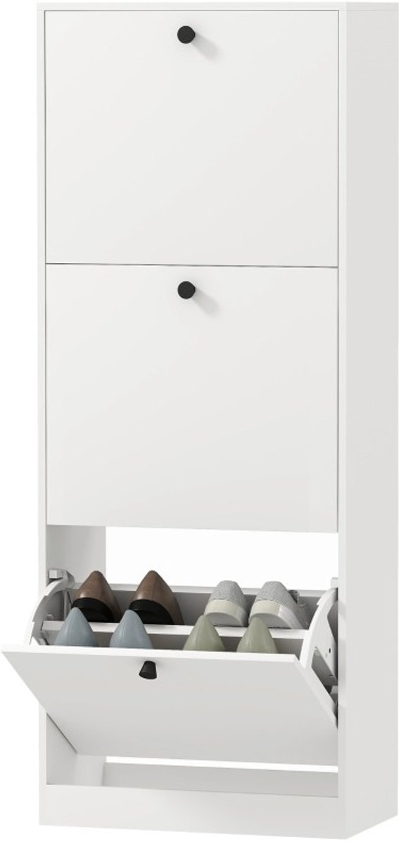 Schoenenkast met 3 klepvakken voor 12 Paar Schoenen - Wit (6013936973922)