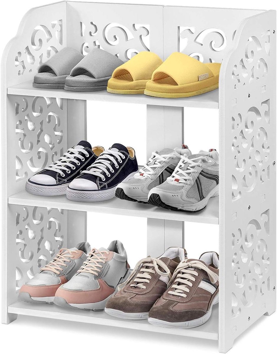 Schoenenkast met 3/4/5 Lagen - Barok-Stijl - Wit - 40 x 23 x 51 cm - 3 Dieren - Allecto - Opslagoplossing - Schoenen - Organiseren - Kledingrek. (8715004009608)