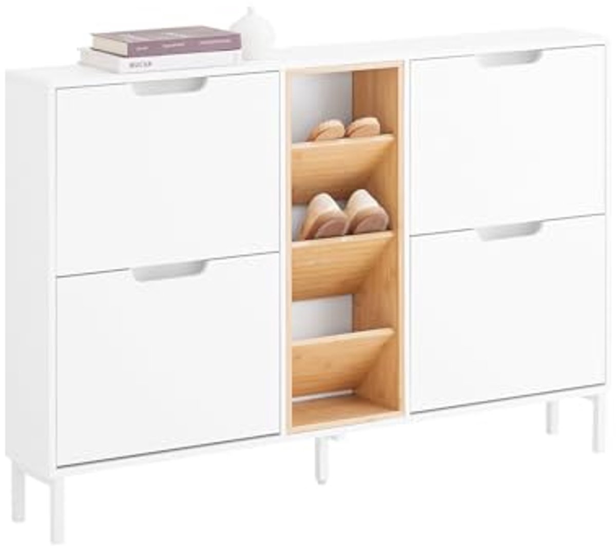 Schoenenkast met 4 Flappen en 3 Open Compartimenten voor de Hal - Smalle Opslagoplossing (6154030127108)