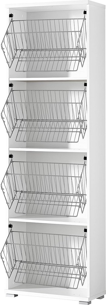 Schoenenkast met 4 Metalen Manden Wit Rechthoekig en Slank (9101060105337)