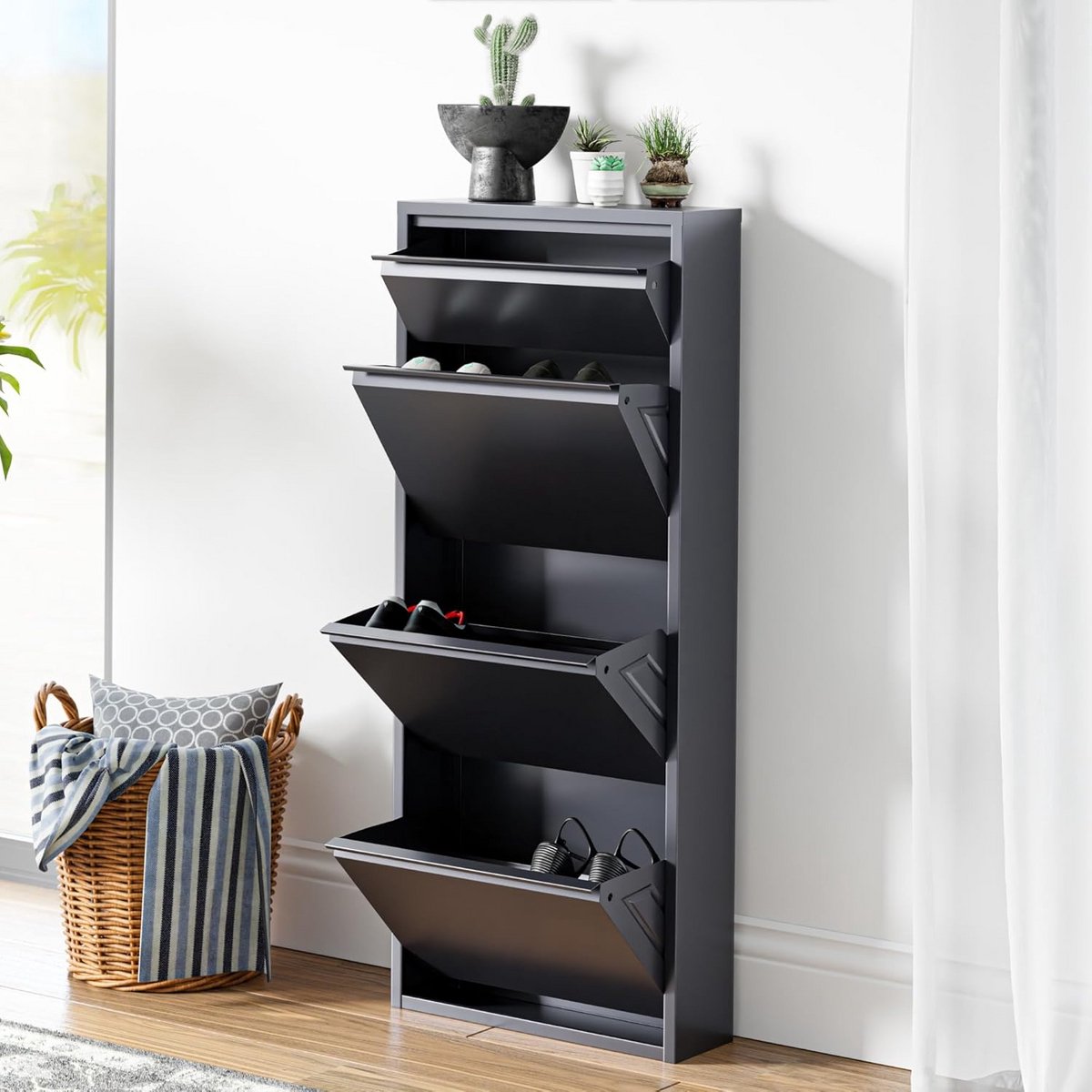 Schoenenkast met 4 kleppen - Ruimtebesparende opbergoplossing voor schoenen (9101069302225)