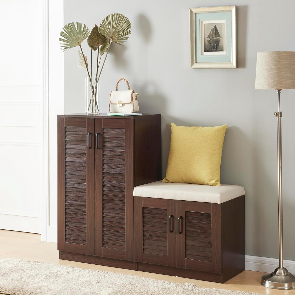 Schoenenkast met 9 Legplanken en Geventileerde Deuren - Wengé 97x120x36 cm (8721316532840)