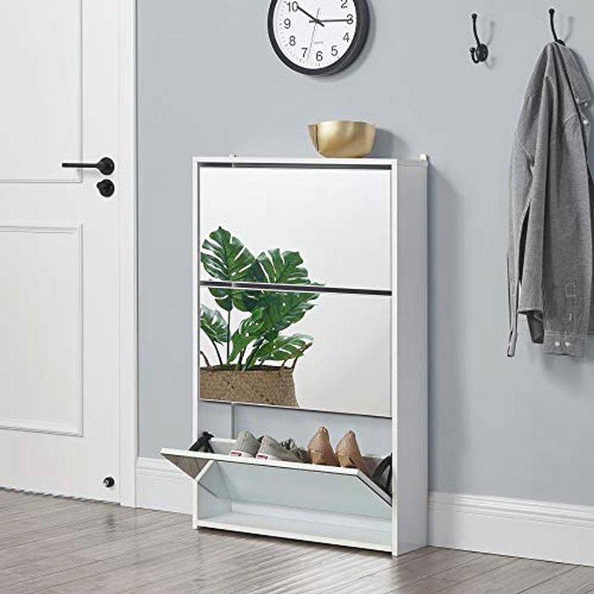 Schoenenkast met Spiegels en 3 Vouwdeuren - Ruimtebesparende Oplossing voor Schoenopslag (9101001662714)
