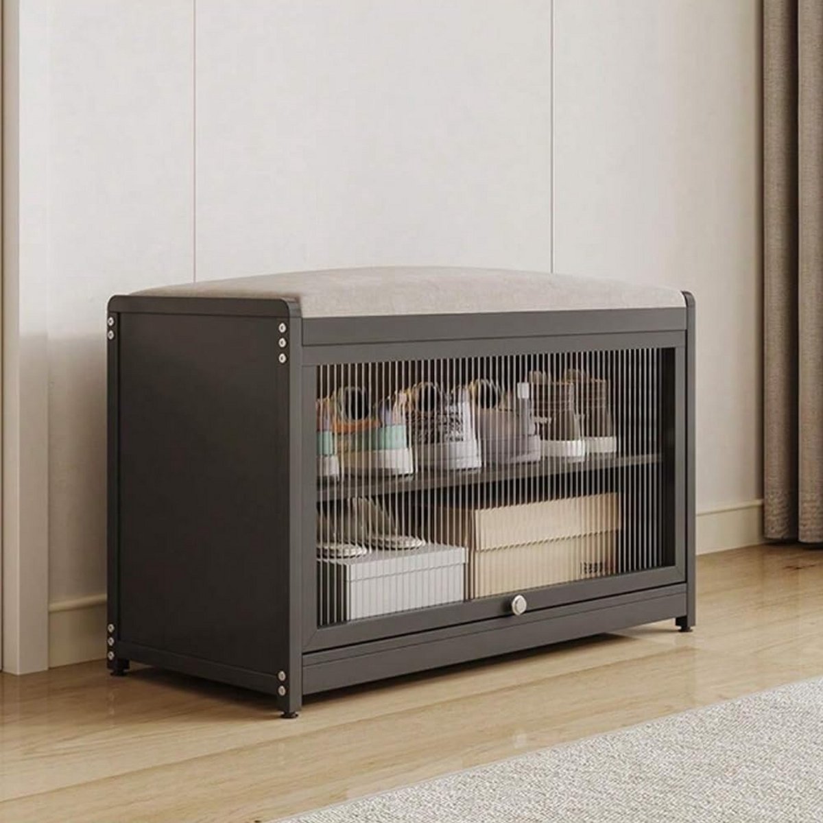 Schoenenkast met Zitbank en Transparante Deur voor Hal en Slaapkamer - Ruimtebesparend (9101047453376)