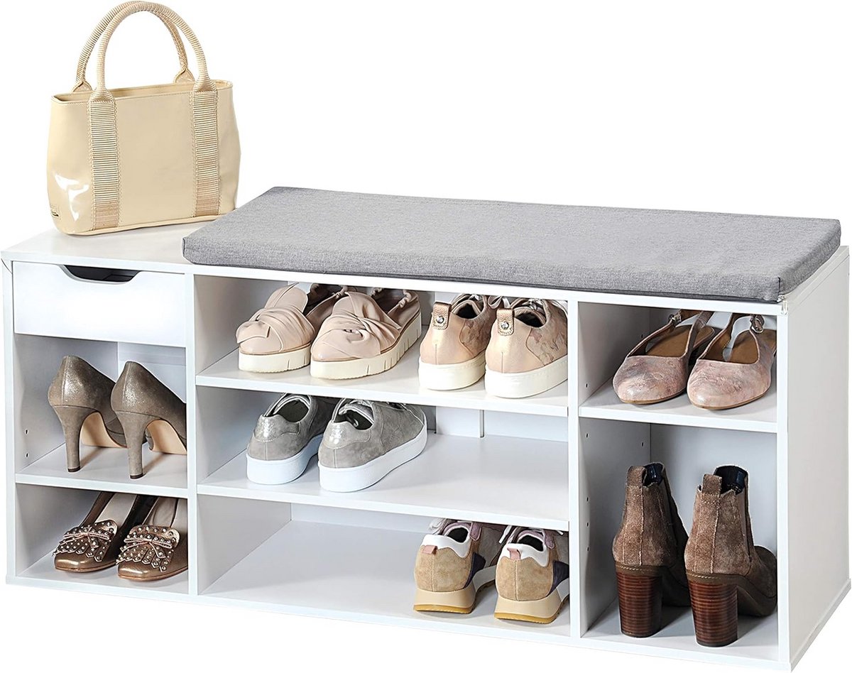 Schoenenkast met Zitkussen - Ruimtebesparend en Flexibel Design in Wit (9101049231484)