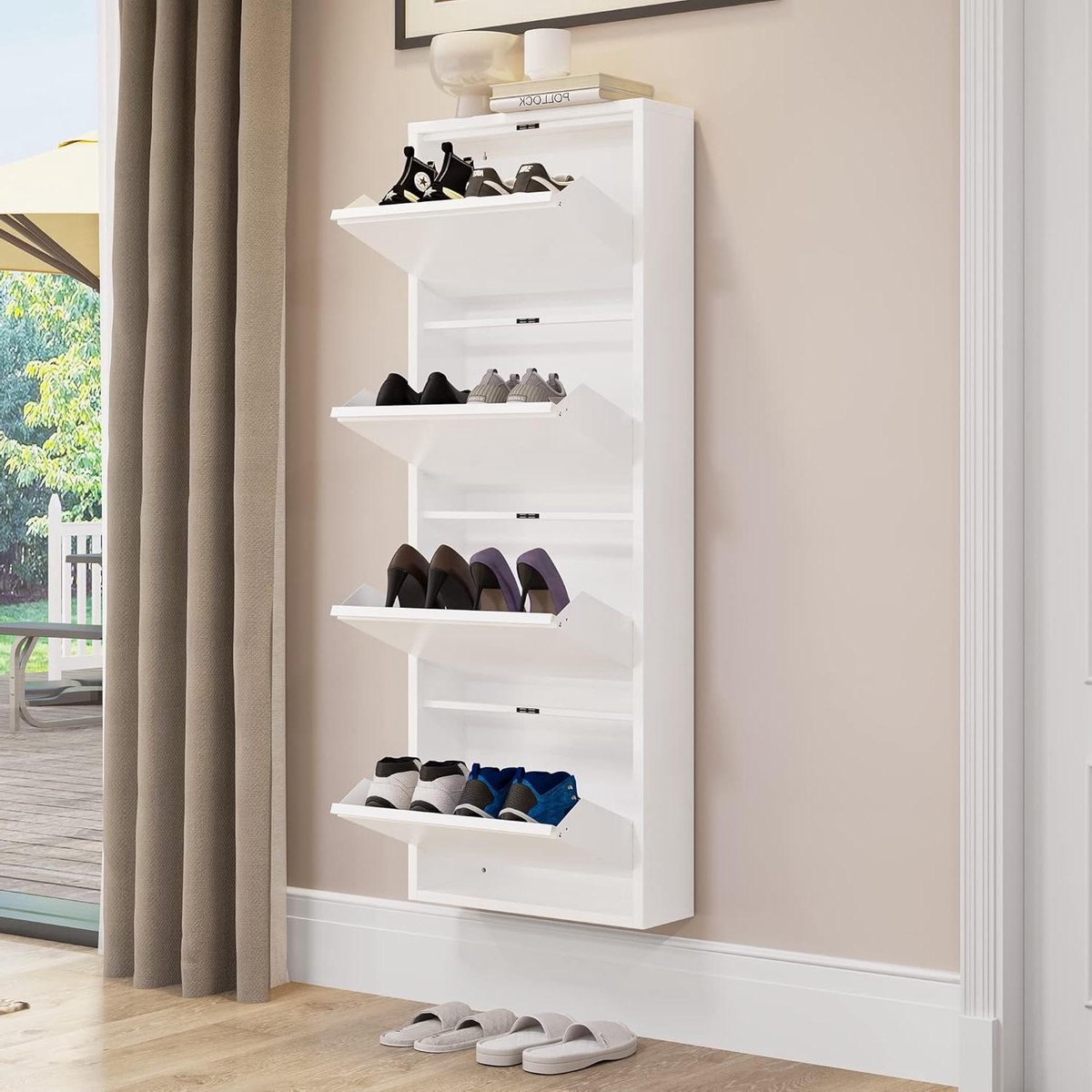 Schoenenkast met spiegel 4 lade - schoenopbergkast - klapdeuren - Matel - Schoenenrek - Schoeisel Organizer - Home Storage - Meubels voor hal entree Schoenenkast met spiegel (9504713644182)