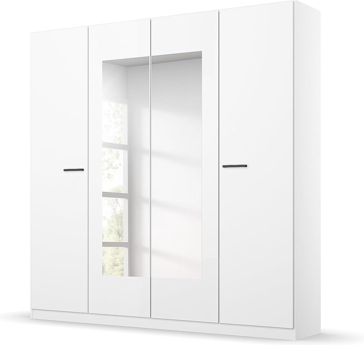 Schoenenkast met spiegel - Draaideurkast - Alpinewit - 4-deurs - 2 kledingstangen - 2 legplanken - BxHxD 181x210x54 cm Schoenenkast met spiegel (9502169196736)