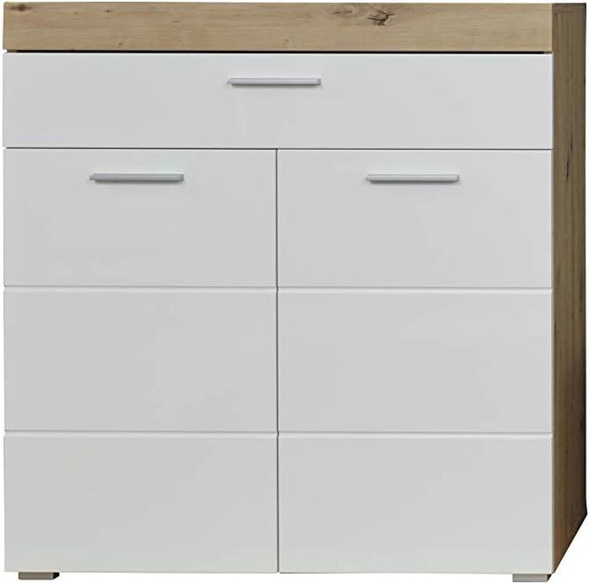 Schoenenkast met spiegel - Garderobe - Ainzi - 91 x 97 x 38 cm - Front wit hoogglans - Opbergruimte - Eiken - Afzetting Schoenenkast met spiegel (9504197754780)