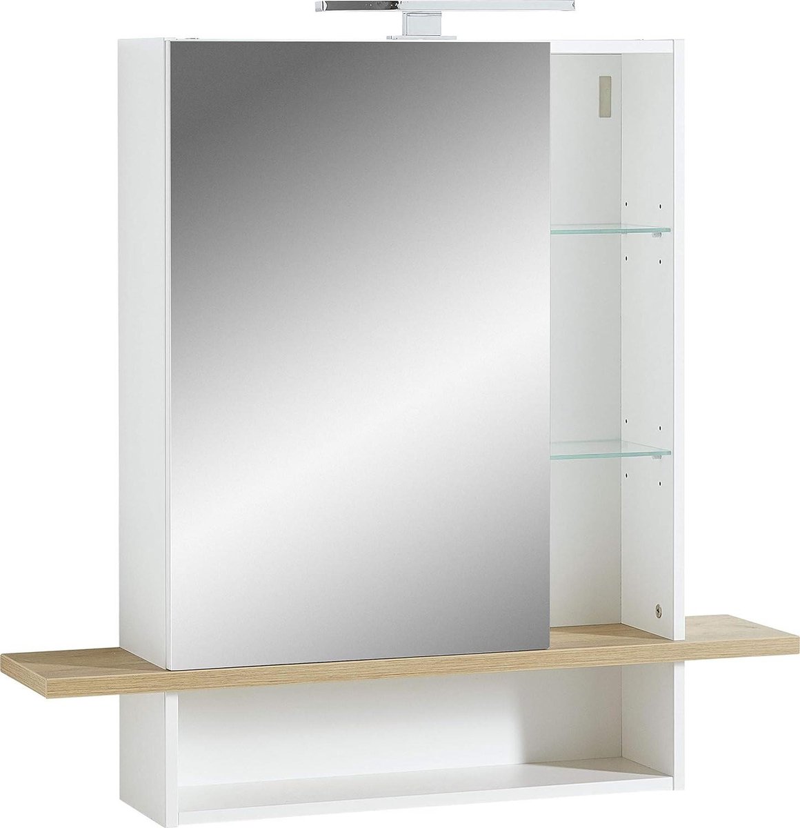 Schoenenkast met spiegel - Germania Spiegelkast 1436-513 GW-Novolino - wit Navarra-eiken replica - LED-verlichting - 90 x 91 x 25 cm - B x H x D. Schoenenkast met spiegel (9501239434778)