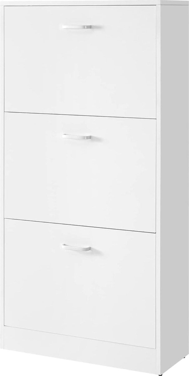 Schoenenkast met spiegel verstelbaar Schoenenrek met 3 vakken - Hal Woonkamer Slaapkamer - 60 x 24 x 120 cm - Wit LBC03WT Schoenenkast met spiegel (9503223547587)