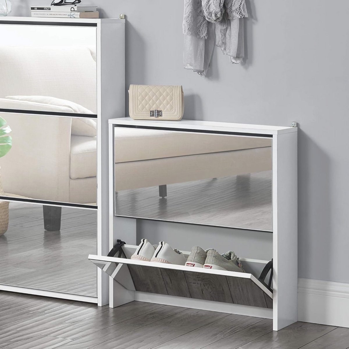 Schoenenkast met spiegels en vouwdeuren 134x63x17 cm (9101018816933)