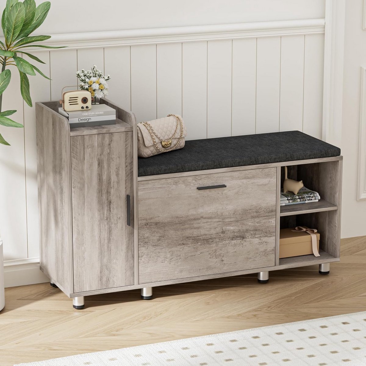 Schoenenkast met zitbank en opbergruimte voor hal (9101074359993)