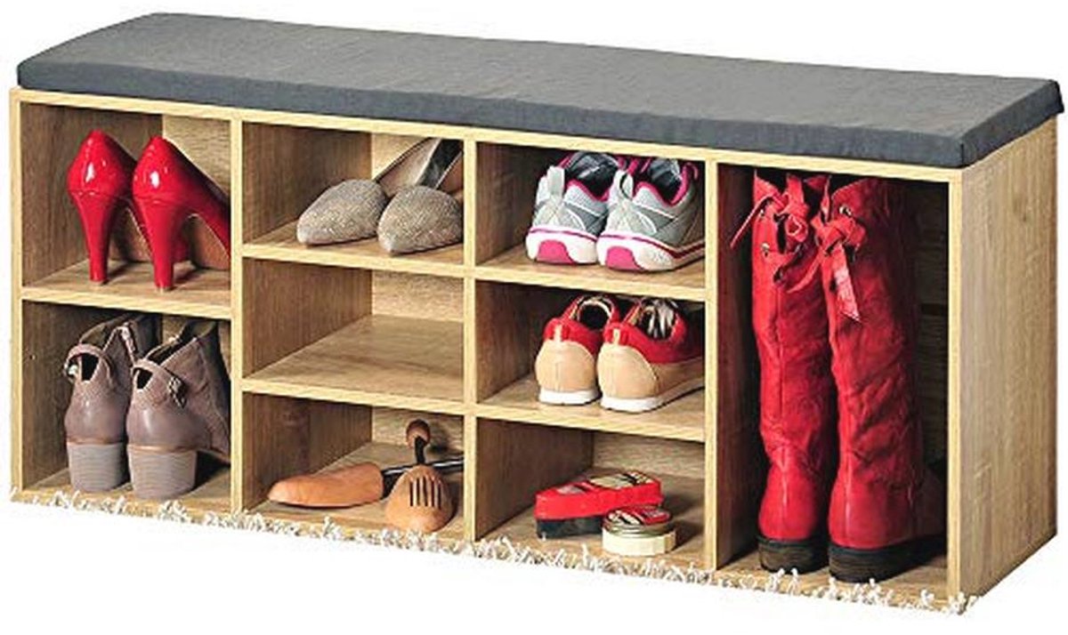 Schoenenkast met zitkussen en opbergruimte - Natuurhout 103,5 x 29,5 x 48 cm (9101005932080)