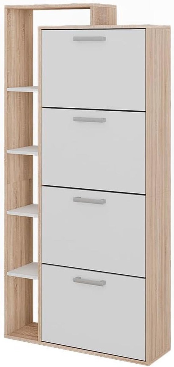 Schoenenkast wit/sonoma met 4 vakken - 80 x 166 cm (9101039695760)