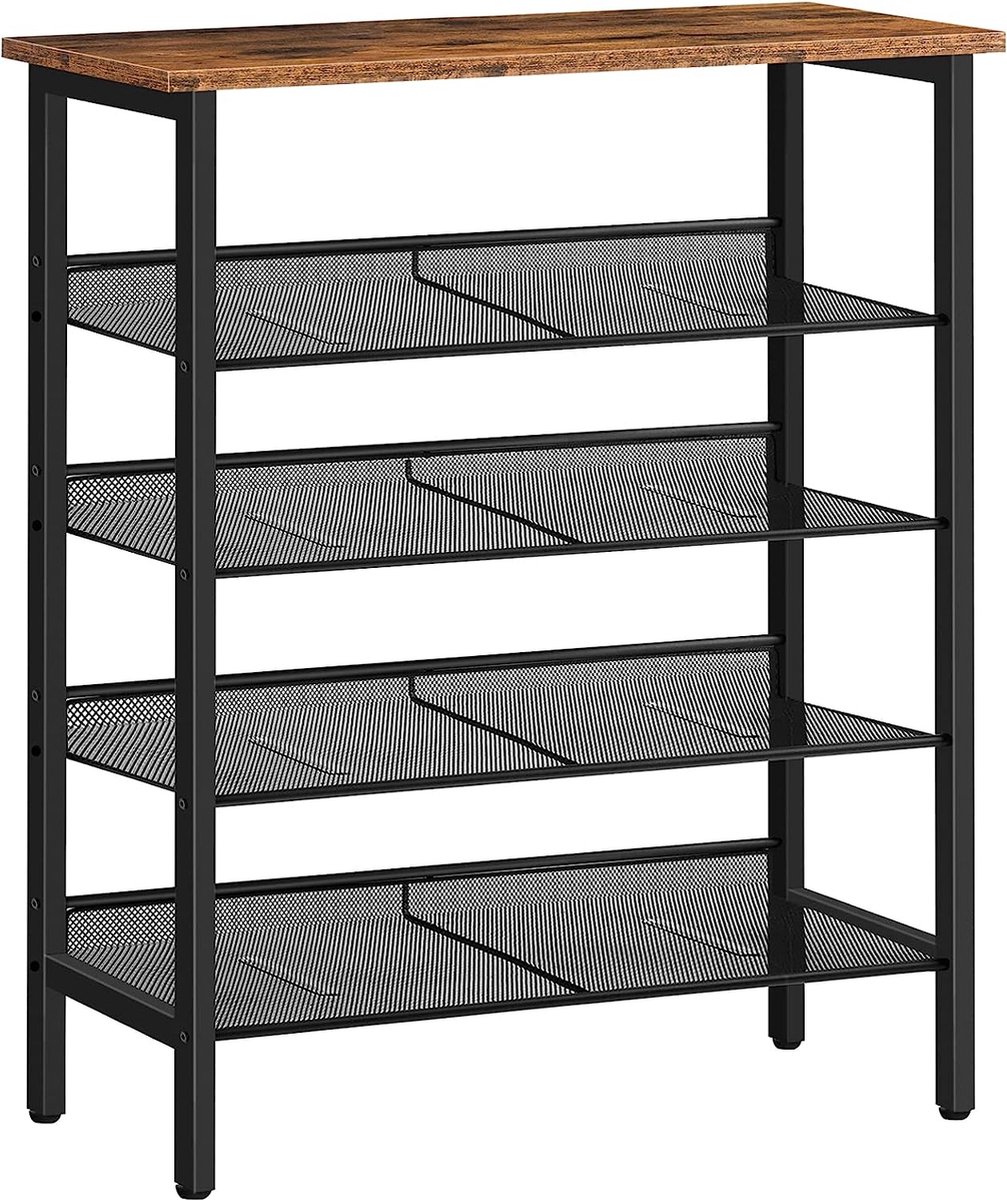 Schoenenrek, 5-laags schoenenkast, verstelbaar schoenenrek, schoen organisator, platte en kantelbaar, stal, voor gang, woonkamer, vintage bruin-zwart (7593919924213)