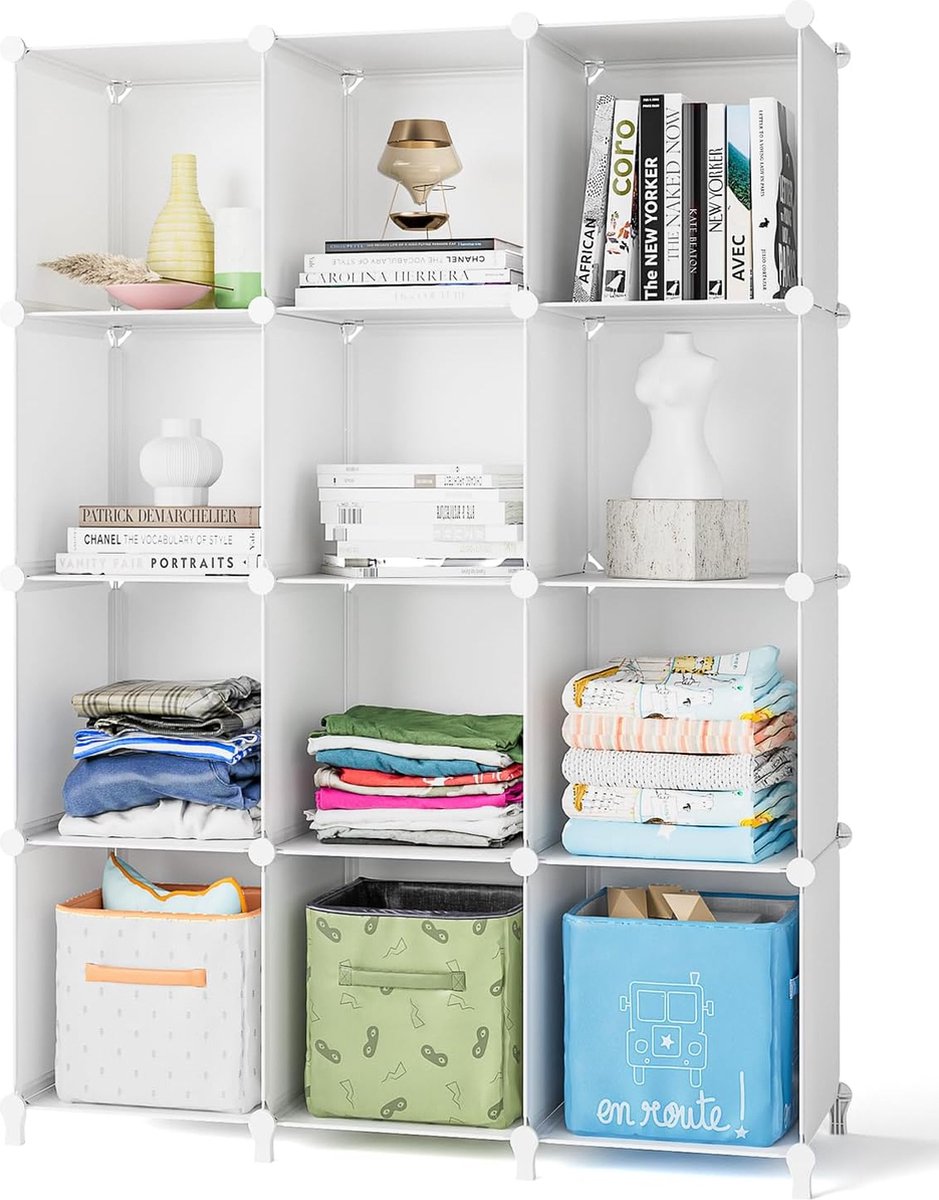 Schoenenrek, DIY Cube reksysteem, set van 12 of 16 kubussen, 30 x 40 cm, kledingkast, ruimteverdeler van kunststof, opslag van kleding, schoenen en boeken, 12 stuks, wit (6975960390130)