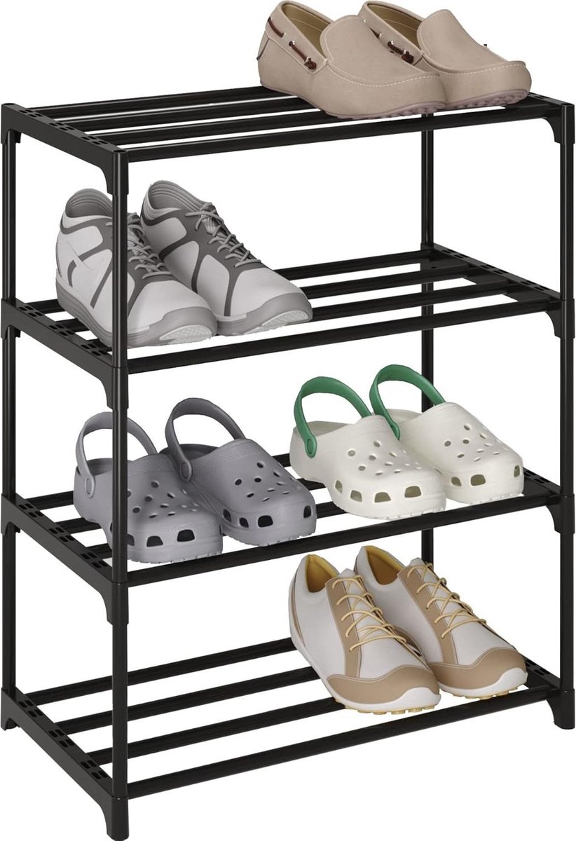 Schoenenrek met 4 niveaus - metalen schoenenopbergorganizer - eenvoudig te monteren - 8 tot 10 paar schoenen - stapelbaar - voor kast entree (SKF-4B) (6152325553519)