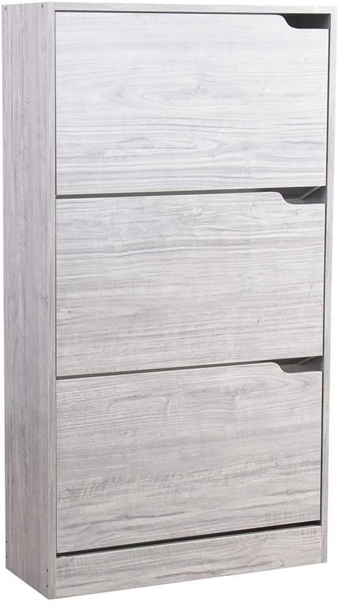 Schoenenrek van MDF met 3 deuren en intrekbare handgrepen - Ruimtebesparend en compact (63 x 24 x 115 cm) (9101049556723)