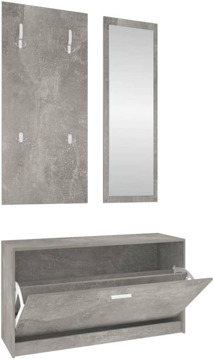 Set van 3-in-1 Schoenenkast, Kapstok en Spiegel in Betongrijs (9101075654585)
