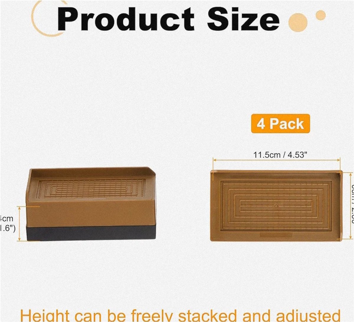 Set van 4 rechthoekige bedverhogers - 4 inch - bruin (9504369497637)
