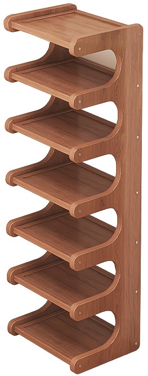 Smal 7-Laags Schoenenrek - Houten Opbergrek - Ruimtebesparend - Voor Entree, Hal & Studentenkamer (5487571960936)