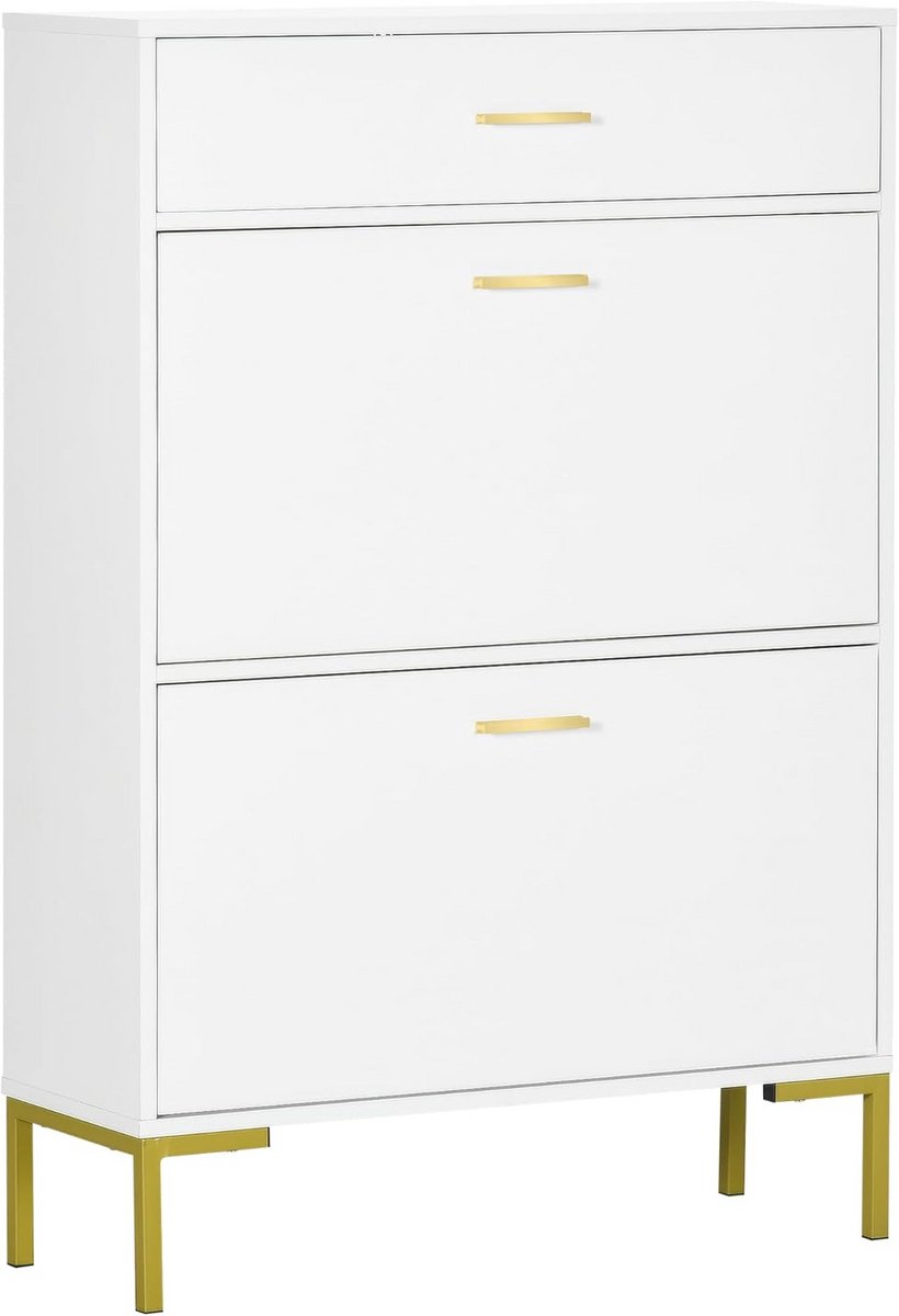 Smal Schoenenkast met 3 Lades en Kantelvakken - Smalle Schoen Opbergkast Wit (9101060557679)