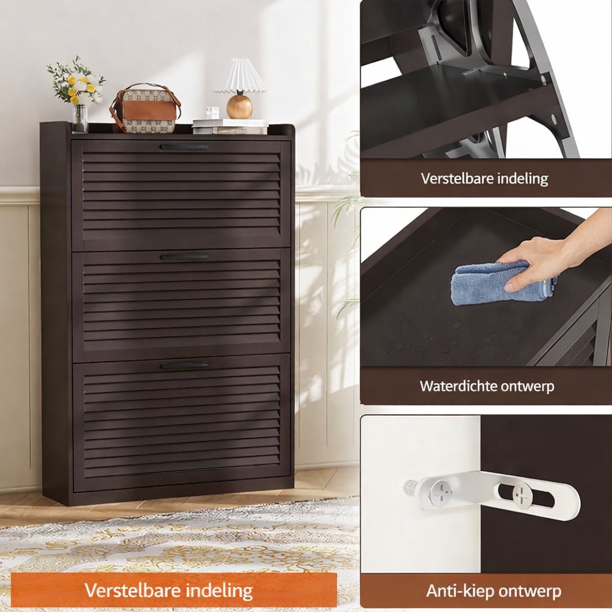 Smal Schoenenkastje | 3 Kleppen | Voor 24-32 Paar | 24 cm Diep (8721472263428)