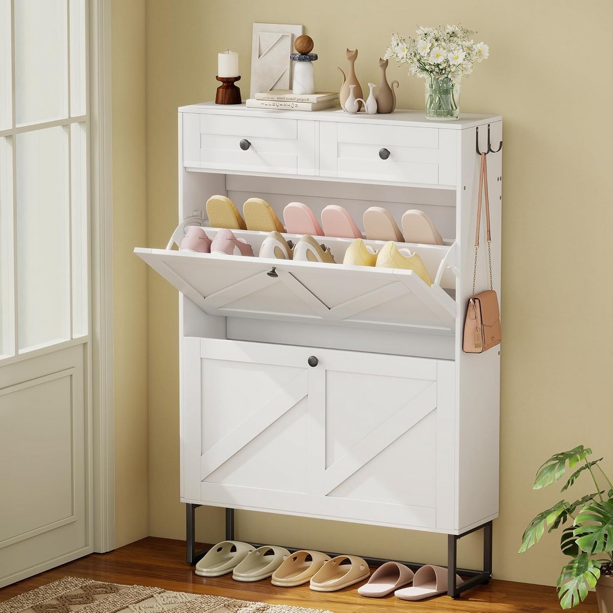 Smal Schoenmeubel met 2 Kantelvakken voor Hal en Gang (9101047868224)