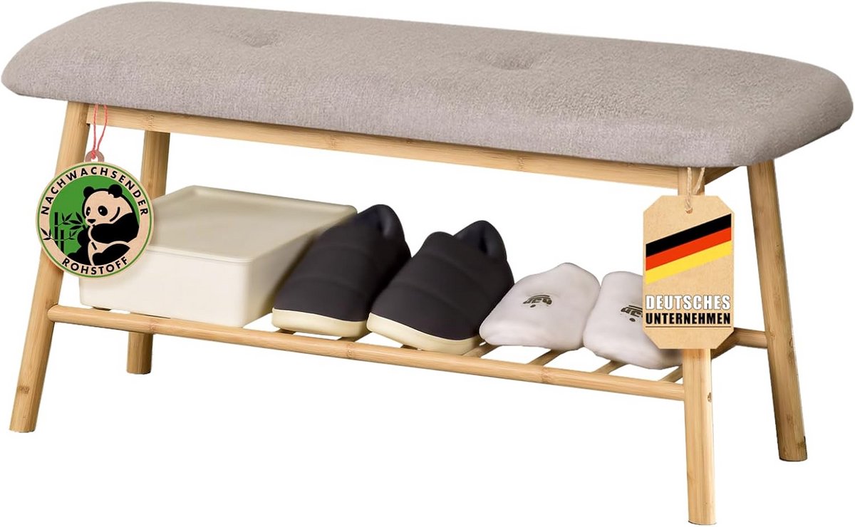 Smalle Bamboe Schoenenkast met Zitbank voor Hal of Gang (9101028441606)