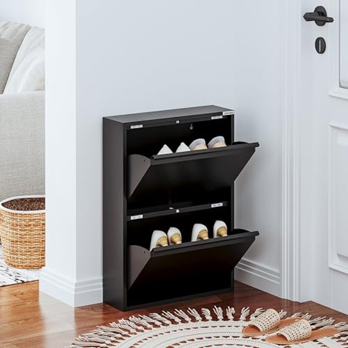 Smalle Metalen Schoenenkast met Klep - Wandmontage voor kleine ruimtes (6154015146179)