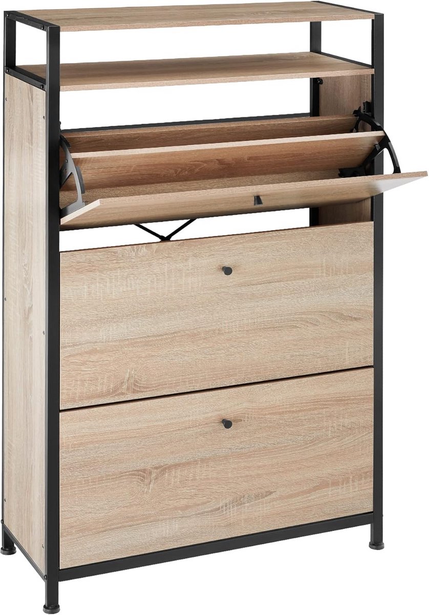 Smalle Schoenencast met 3 Klepdeuren - Industriële Kast voor Hal of Gang - Schoenen Opbergen (9101052947600)