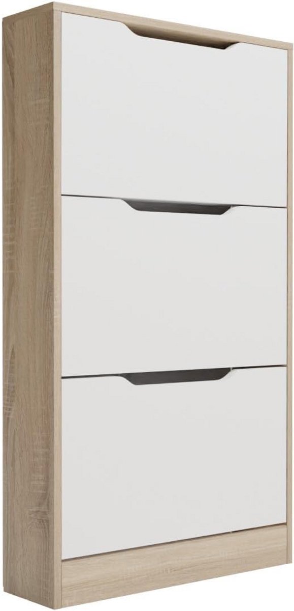 Smalle Schoenenkast met 3 Deuren - Hoge Opbergkast voor Gang of Hal - Compact Meubel (9101094956363)