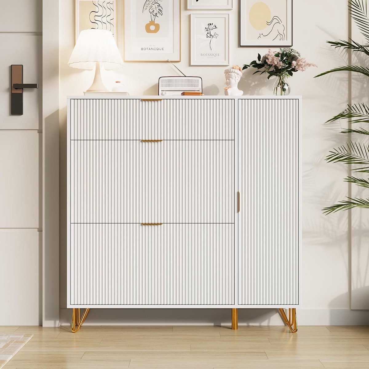 Smalle Schoenenkast met 3 Deuren en Laden voor Hal en Entree (9101075974393)