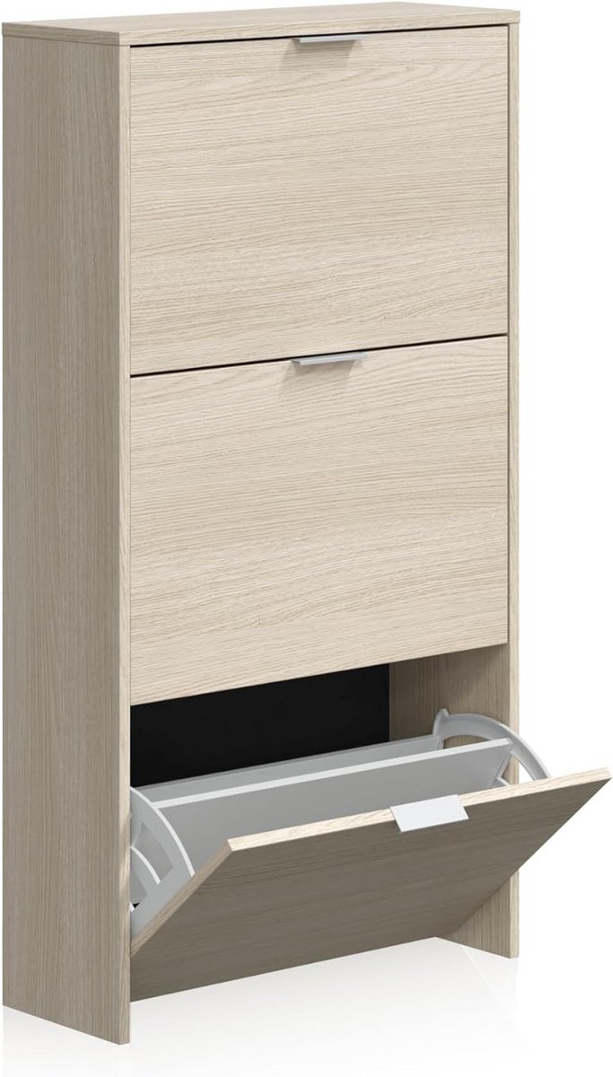 Smalle Schoenenkast met 3 Deuren in Canadese Eik Look (9101078837046)