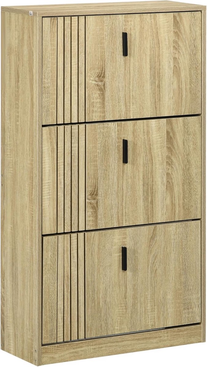 Smalle Schoenenkast met 3 Kleppen voor 18 Paar | Kapstok Eikenstructuur (9101057610431)