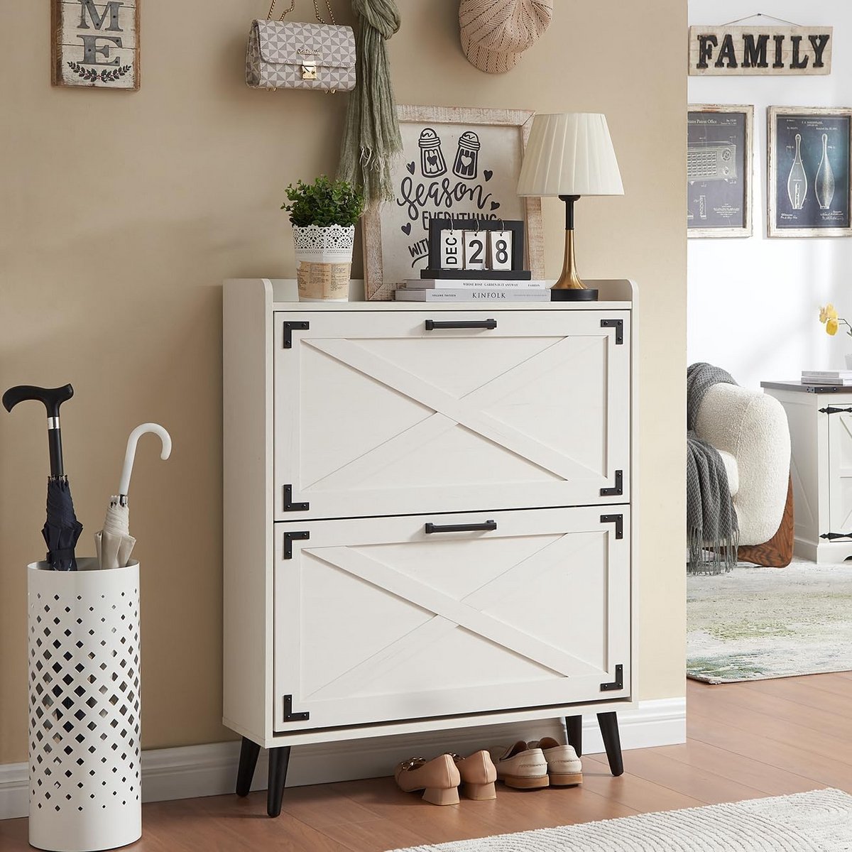 Smalle Schoenenkast met Klapladen en Schuurdeur Ontwerp voor Hal (9101079077946)