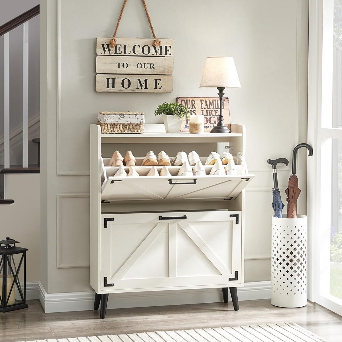 Smalle Schoenenkast met Opklapbare Lades en Verstelbare Planken voor Hal en Entree (9101059719361)