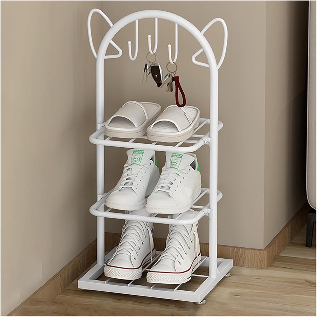 Smalle Staande Schoenenkast in Kattenoorstijl - Metalen Schoenenrek (9101074206198)