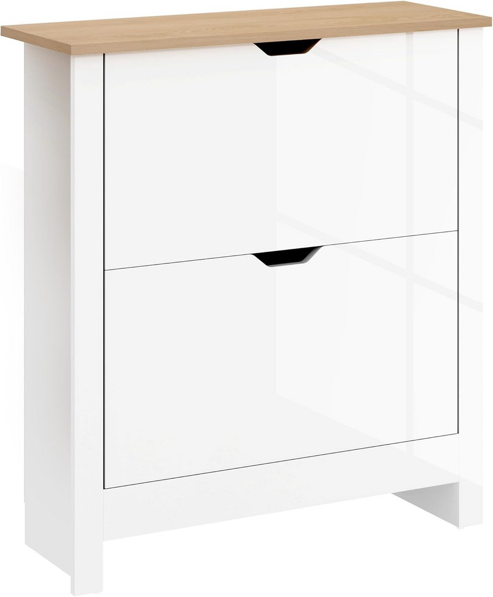 Smalle schoenenkast hoogglans wit met 2 klapladen voor hal en woonkamer (9101060482124)