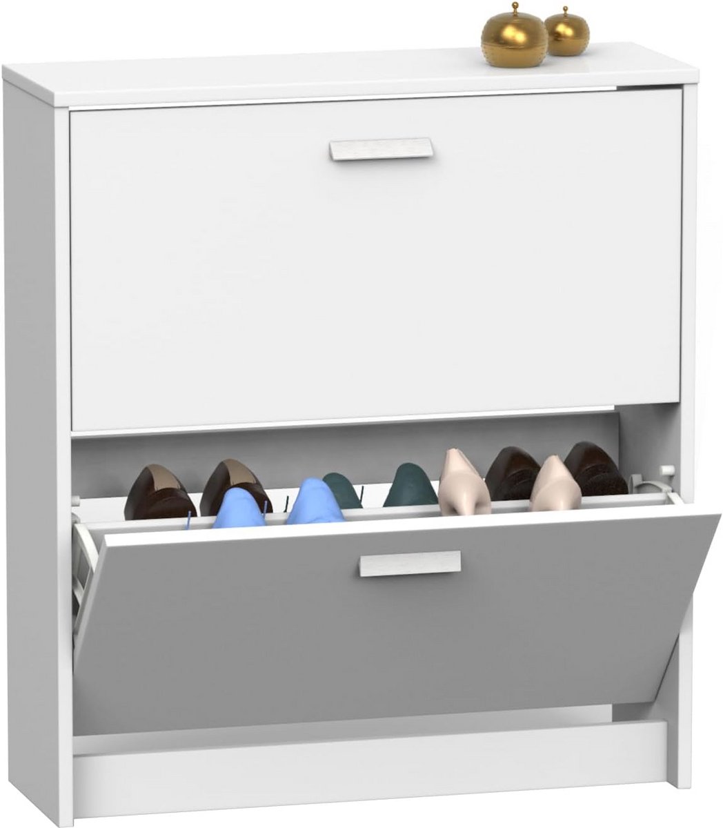 Smalle schoenenkast voor de hal met 2 deuren, wit, voor 12 paar schoenen (9101097730595)